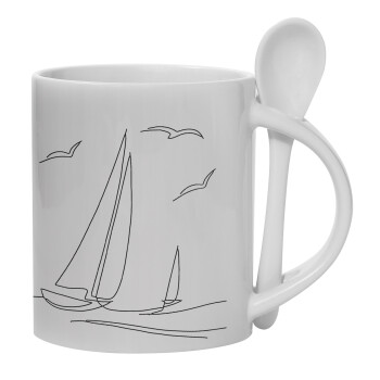 Sailing, Ceramic coffee mug with Spoon, 330ml (1pcs)