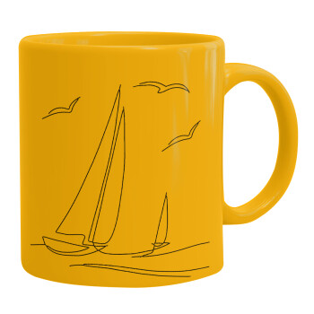 Sailing, Ceramic coffee mug yellow, 330ml (1pcs)