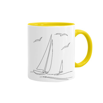 Ιστιοπλοΐα Sailing, Κούπα χρωματιστή κίτρινη, κεραμική, 330ml