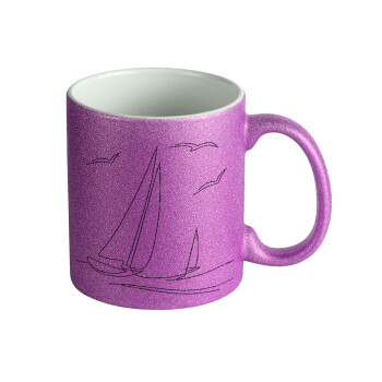 Ιστιοπλοΐα Sailing, Κούπα Μωβ Glitter που γυαλίζει, κεραμική, 330ml