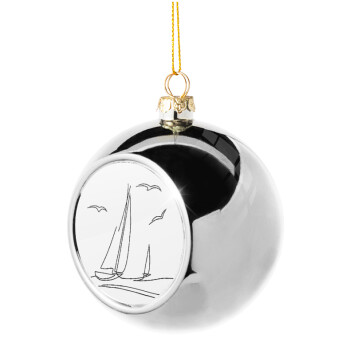 Ιστιοπλοΐα Sailing, Χριστουγεννιάτικη μπάλα δένδρου Ασημένια 8cm