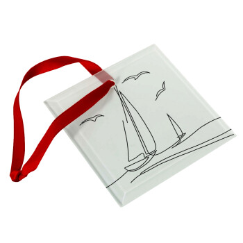 Ιστιοπλοΐα Sailing, Χριστουγεννιάτικο στολίδι γυάλινο τετράγωνο 9x9cm