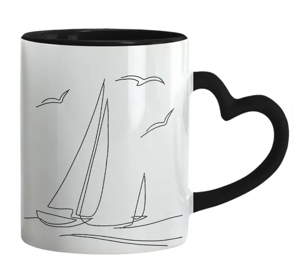 Sailing — Mug heart black handle, ceramic, 330ml
