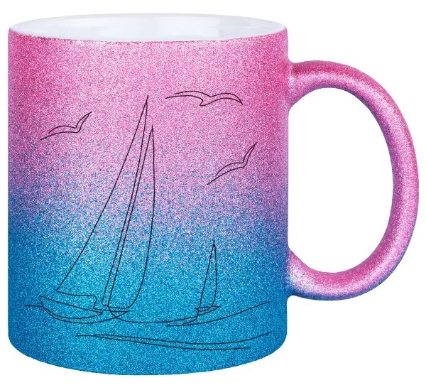 Ιστιοπλοΐα Sailing — Κούπα Χρυσή/Μπλε Glitter, κεραμική, 330ml