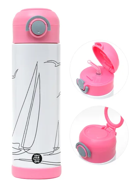 Sailing — Children's hot water bottle, stainless steel, with safety straw, PINK (500ml)