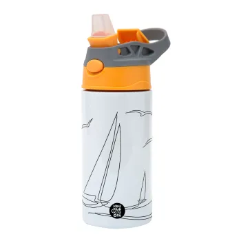 Ιστιοπλοΐα Sailing, Παιδικό παγούρι θερμό, ανοξείδωτο, με καλαμάκι ασφαλείας, Πορτοκαλί/Γκρι (360ml) BPA-FREE