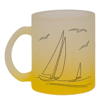 Sailing, Κούπα γυάλινη δίχρωμη με βάση το κίτρινο ματ, 330ml