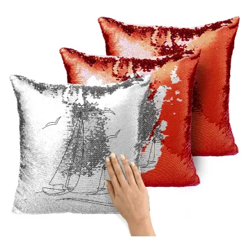 Ιστιοπλοΐα Sailing, Μαξιλάρι καναπέ Μαγικό Κόκκινο με πούλιες 40x40cm περιέχεται το γέμισμα