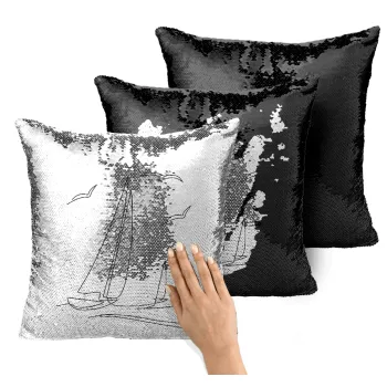 Ιστιοπλοΐα Sailing, Μαξιλάρι καναπέ Μαγικό Μαύρο με πούλιες 40x40cm περιέχεται το γέμισμα
