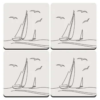 Sailing, ΣΕΤ 4 Σουβέρ ξύλινα τετράγωνα (9cm)
