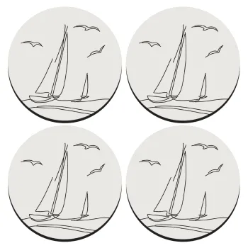 Sailing, SET of 4 round wooden coasters (9cm)