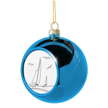 Sailing, Blue Christmas tree ball ornament 8cm