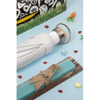 Sailing, Easter Set, SS Metallic water bottle (620ml, stainless steel) & scented flat Easter candle (30cm) (TURQUOISE)