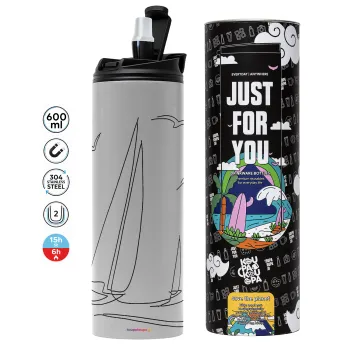 Ιστιοπλοΐα Sailing, Tumbler ποτήρι θερμό ΓΚΡΙ από ανοξείδωτο ατσάλι 600ml