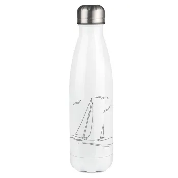 Ιστιοπλοΐα Sailing, Μεταλλικό παγούρι θερμός Λευκό (Stainless steel), διπλού τοιχώματος, 500ml