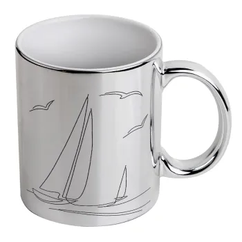 Ιστιοπλοΐα Sailing, Κούπα κεραμική, ασημένια καθρέπτης, 330ml