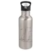 Water bottle Silver with straw, stainless steel 600ml