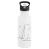 White water bottle with straw, stainless steel 600ml