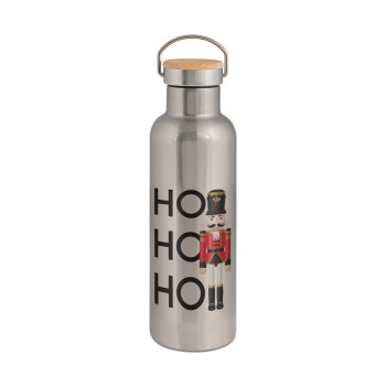 Μολυβένιος στρατιώτης, Μεταλλικό παγούρι θερμός (Stainless steel) Ασημένιο με ξύλινο καπακι (bamboo), διπλού τοιχώματος, 750ml