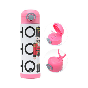 Nutcracker, Children's hot water bottle, stainless steel, with safety straw, PINK (500ml)