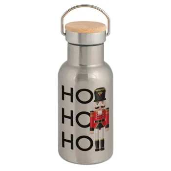 Μολυβένιος στρατιώτης, Μεταλλικό παγούρι θερμός (Stainless steel) Ασημένιο με ξύλινο καπακι (bamboo), διπλού τοιχώματος, 350ml