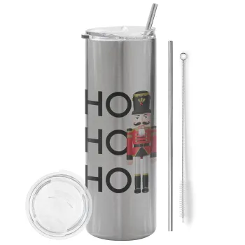 Μολυβένιος στρατιώτης, Tumbler ποτήρι θερμό Ασημένιο από ανοξείδωτο ατσάλι 600ml, με μεταλλικό καλαμάκι & βούρτσα καθαρισμού