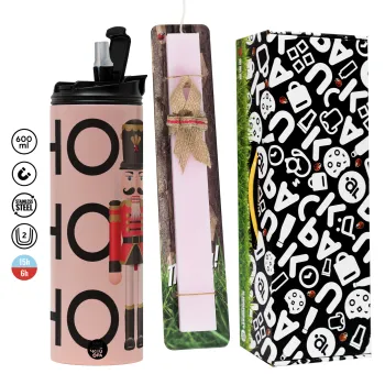 Μολυβένιος στρατιώτης, Πασχαλινή Λαμπάδα με  ΡΟΖ Travel Tumbler θερμό (600ml, BPA free) & κερί αρωματικό πλακέ (30cm) (ΡΟΖ)