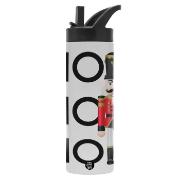 Nutcracker, Metallic thermos bottle with straw & handle, stainless steel (Stainless steel 304), double-walled, 600ml.