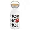 Metallic thermos (Stainless steel) White with wooden lid (bamboo), double-walled, 350ml
