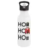 White water bottle with straw, stainless steel 600ml