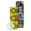 Neon Yellow Travel Tumbler θερμό, μεταλλικό καλαμάκι(Ανωξείδωτο 304 Food grade, BPA free, 600ml)