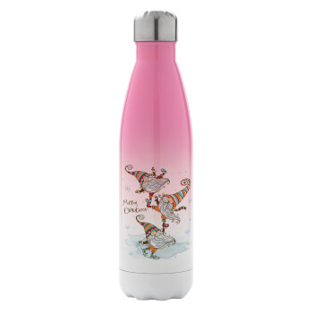 Christmas nordic gnomes, Metal mug thermos Pink/White (Stainless steel), double wall, 500ml