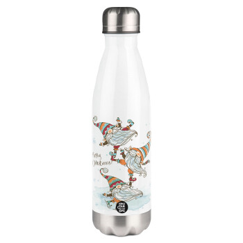 Christmas nordic gnomes, Metal mug thermos White (Stainless steel), double wall, 500ml