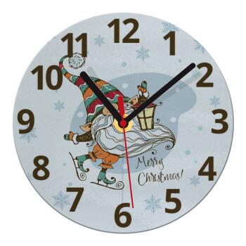 Christmas nordic gnomes, Ρολόι τοίχου γυάλινο (20cm)