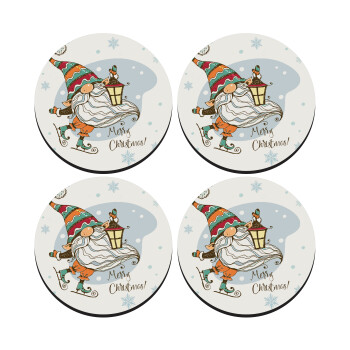 Christmas nordic gnomes, SET of 4 round wooden coasters (9cm)