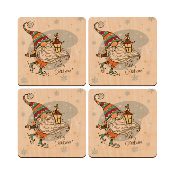 Christmas nordic gnomes, ΣΕΤ x4 Σουβέρ ξύλινα τετράγωνα plywood (9cm)