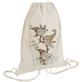 Christmas nordic gnomes, Backpack bag GYMBAG natural (28x40cm)