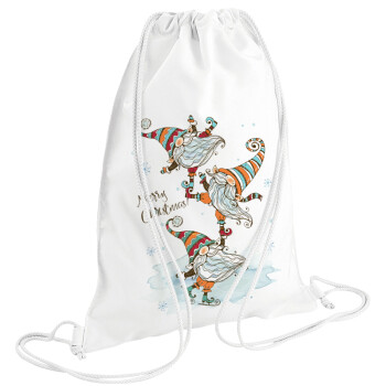 Christmas nordic gnomes, Backpack pouch GYMBAG white (28x40cm)