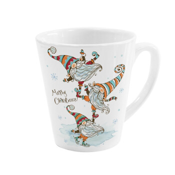 Christmas nordic gnomes, Κούπα κωνική Latte Λευκή, κεραμική, 300ml