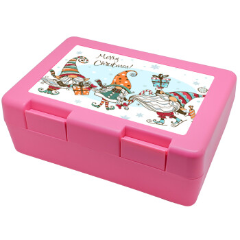 Christmas nordic gnomes, Children's cookie container PINK 185x128x65mm (BPA free plastic)