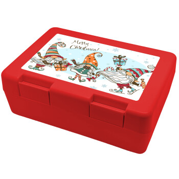 Christmas nordic gnomes, Children's cookie container RED 185x128x65mm (BPA free plastic)
