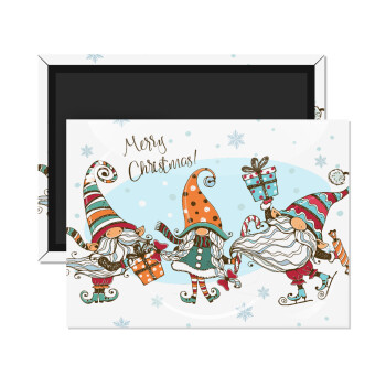 Christmas nordic gnomes, Ορθογώνιο μαγνητάκι ψυγείου διάστασης 9x6cm