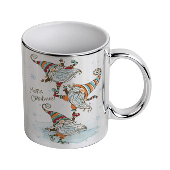 Christmas nordic gnomes, Κούπα κεραμική, ασημένια καθρέπτης, 330ml