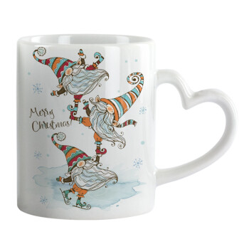 Christmas nordic gnomes, Mug heart handle, ceramic, 330ml