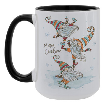 Christmas nordic gnomes, Κούπα Mega 15oz, κεραμική Μαύρη, 450ml