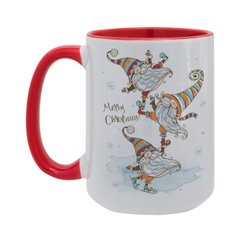 Christmas nordic gnomes, Κούπα Mega 15oz, κεραμική Κόκκινη, 450ml