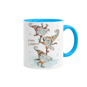 Christmas nordic gnomes, Mug colored light blue, ceramic, 330ml
