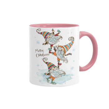 Christmas nordic gnomes, Mug colored pink, ceramic, 330ml
