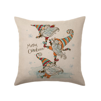 Christmas nordic gnomes, Μαξιλάρι καναπέ ΛΙΝΟ 40x40cm περιέχεται το  γέμισμα
