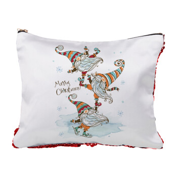 Christmas nordic gnomes, Τσαντάκι νεσεσέρ με πούλιες (Sequin) Κόκκινο